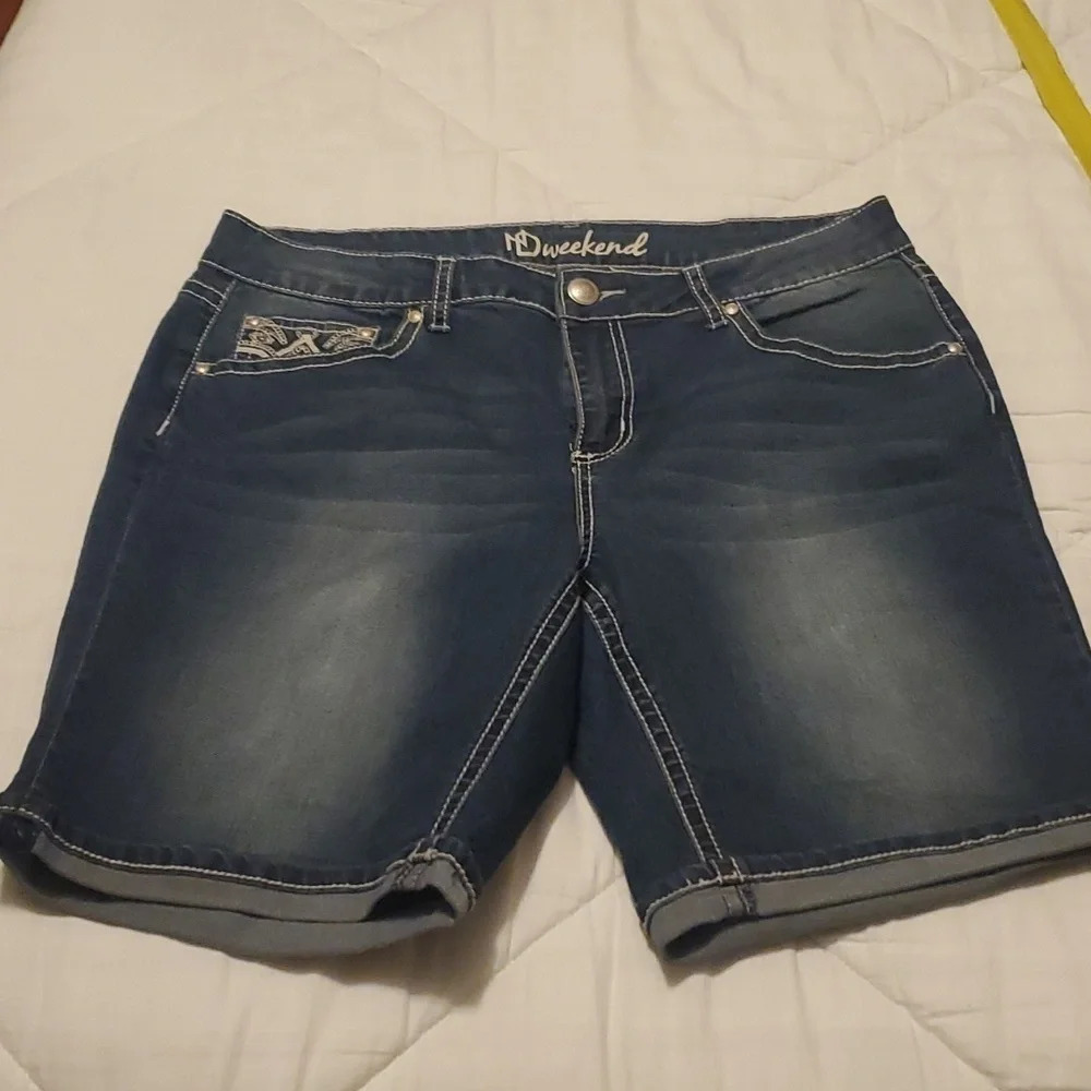 New Direction Weekend Blue Jean Shorts with Studs and Cuffed Leg